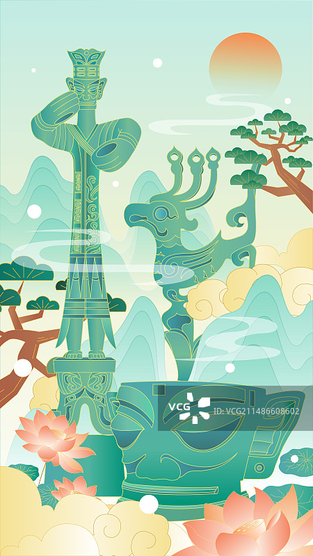 三星堆国潮风插画图片素材