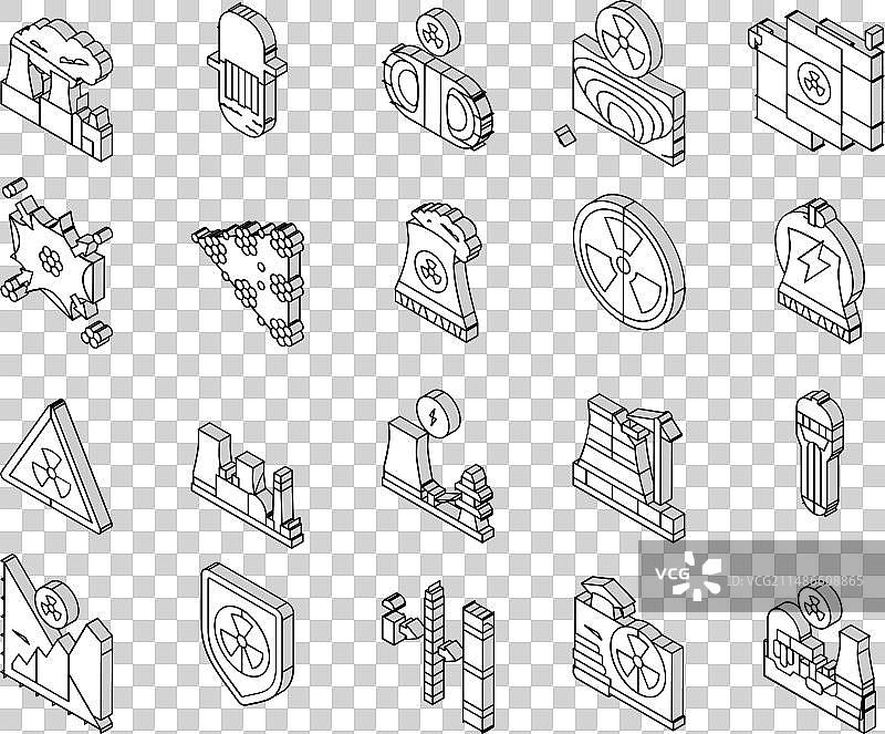 核能发电厂2.5D图标集图片素材