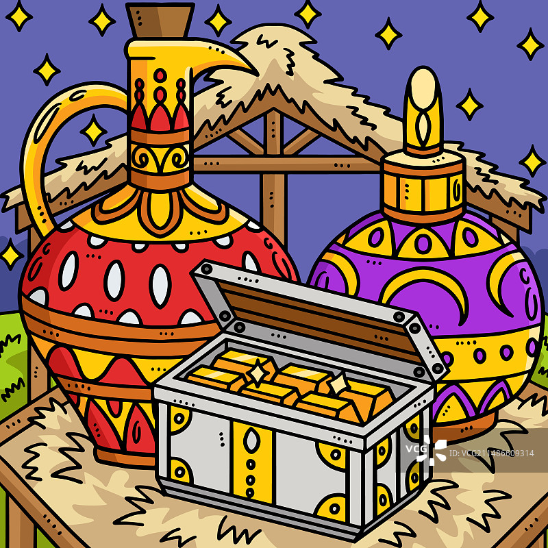 东方三博士的基督教礼物彩色卡通图片素材