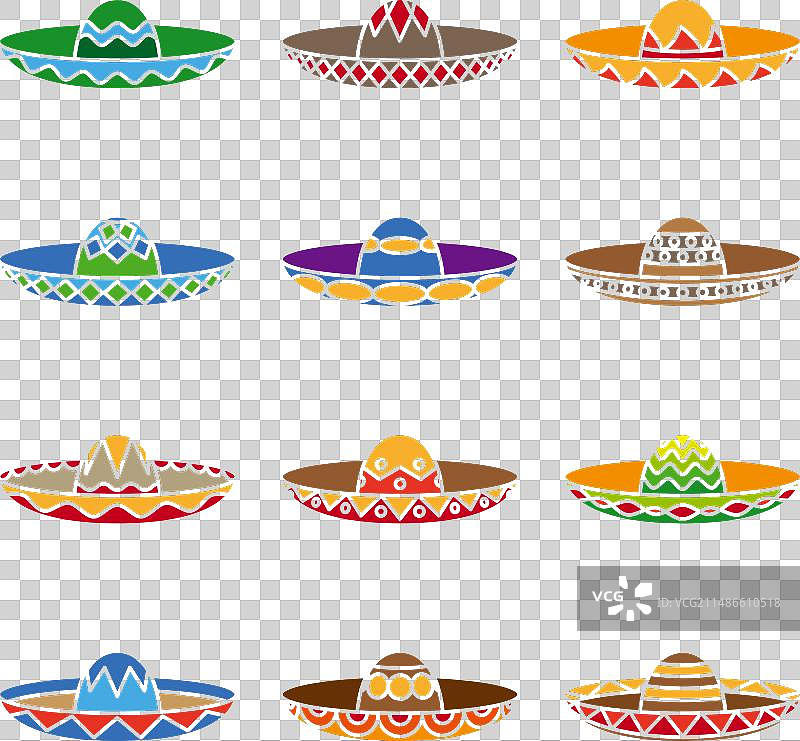墨西哥阔边帽彩色扁平图标集图片素材
