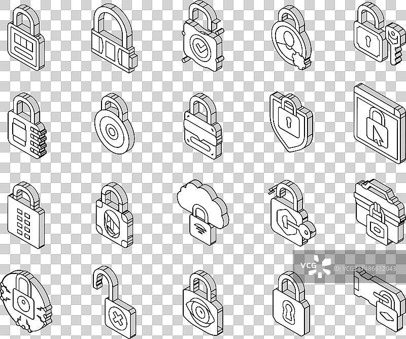密码挂锁安全钥匙2.5D图标集图片素材