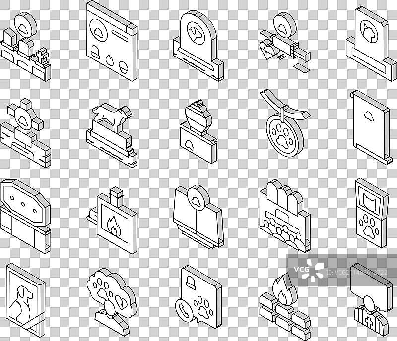 宠物墓地等距视角图标合集图片素材