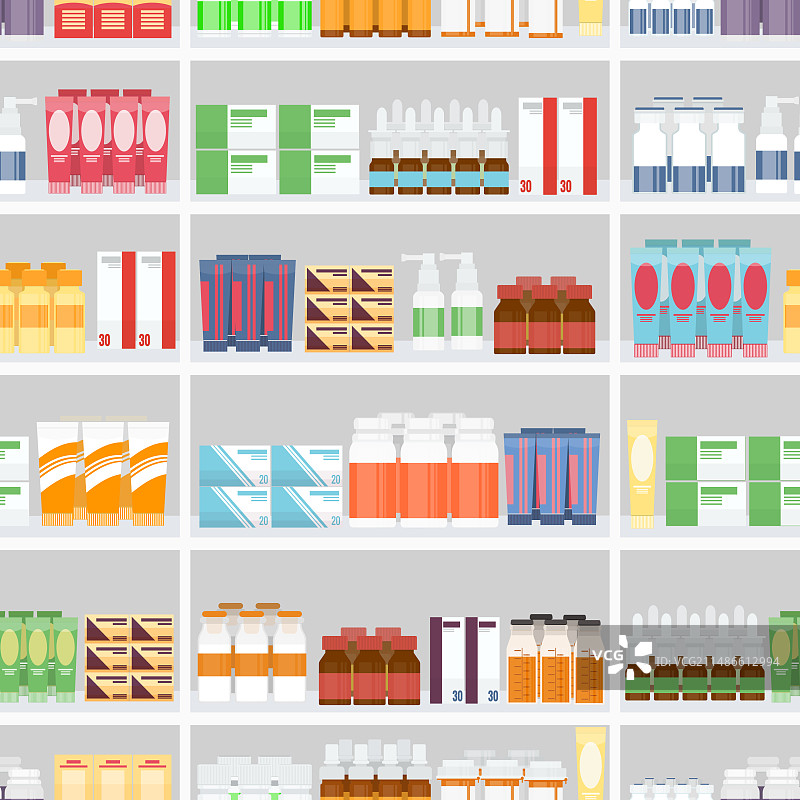 货架上的各种药丸和药物图片素材