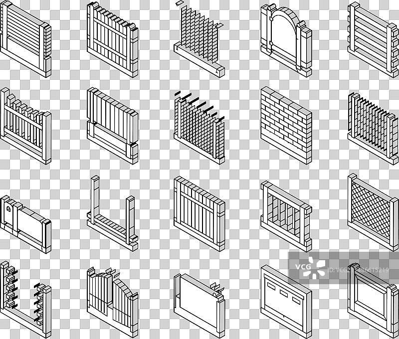 栅栏大门安保2.5D图标图片素材