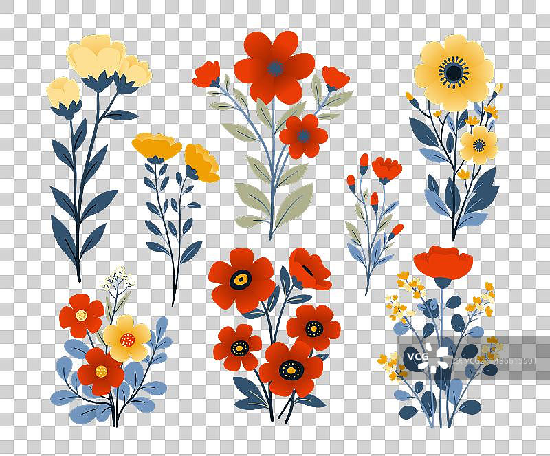 扁平风格的野生植物和花卉图片素材