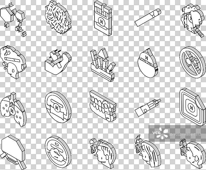 尼古丁香烟烟草烟雾等距图标图片素材