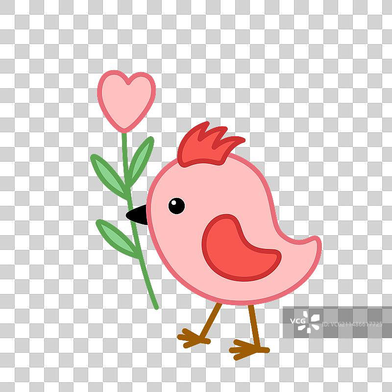 粉红色的雏鸟拿着心形花朵表达爱意图片素材