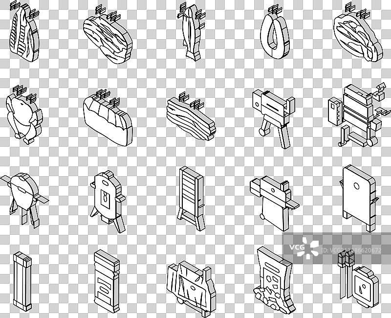 烟熏肉食品香肠火腿2.5D图标集图片素材