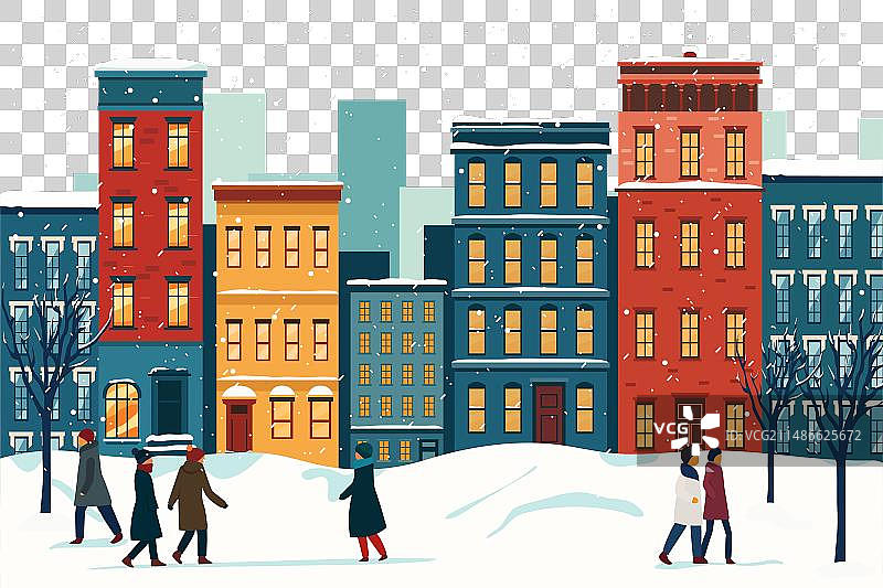 白雪覆盖的房屋的冬季景色图片素材