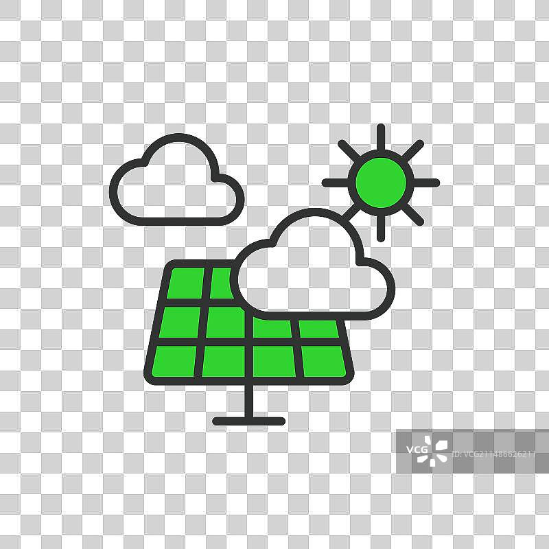 太阳能电池板云天气图标（线条设计）图片素材