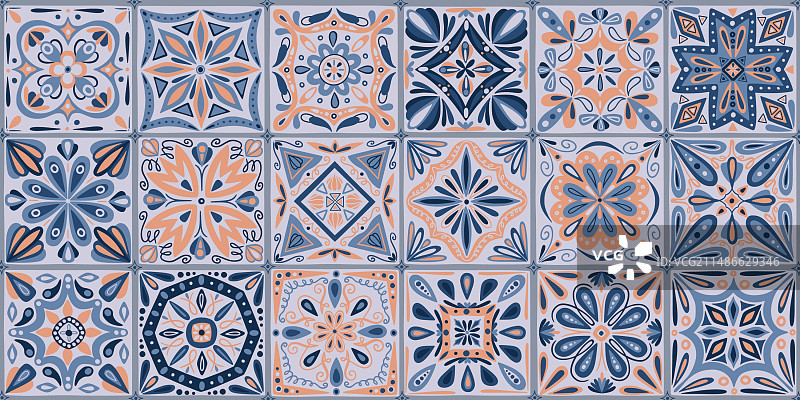葡萄牙瓷砖拼布无缝图案图片素材