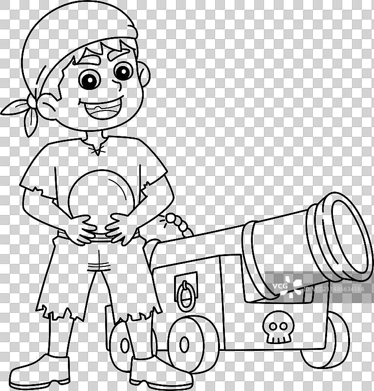 儿童填色页：带大炮的海盗图片素材