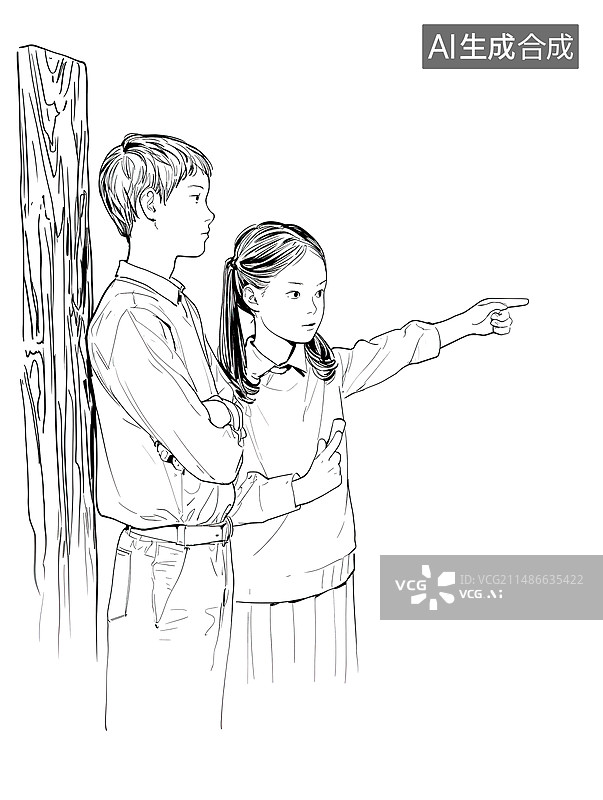 【AI数字艺术】学生素描线稿风格插画图片素材