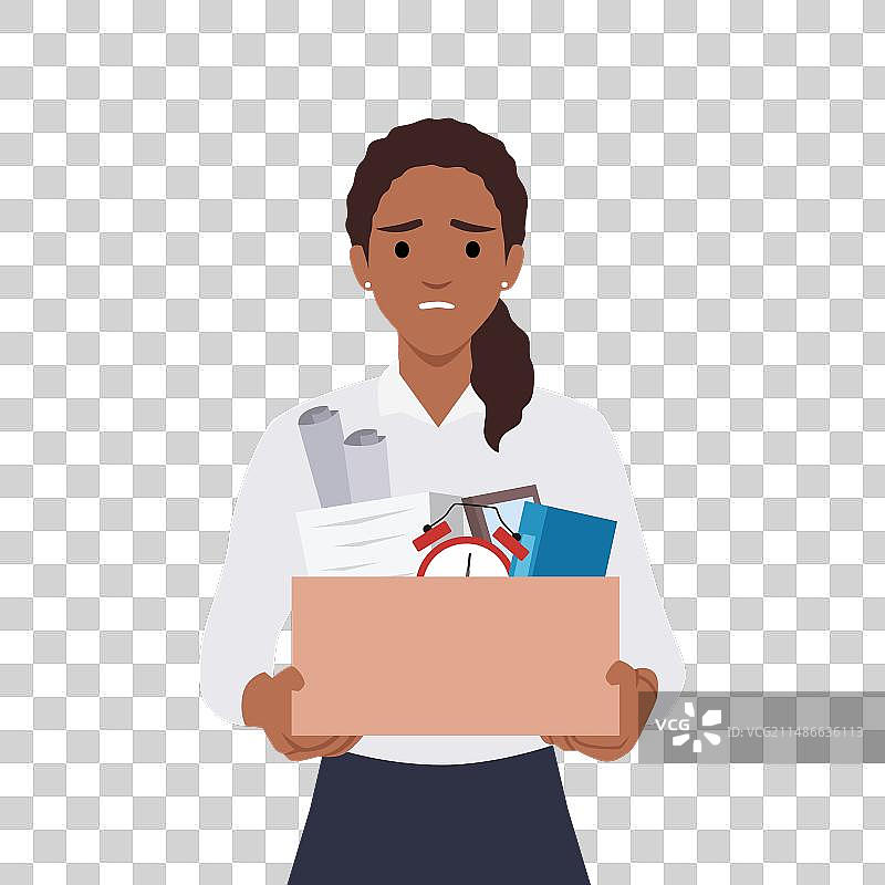 戴眼镜的愁容满面的女人拿着盒子图片素材