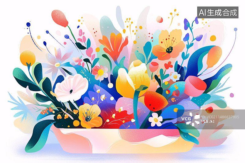 【AI数字艺术】感恩节花丛场景插画，鲜花绽放开花植物插图图片素材