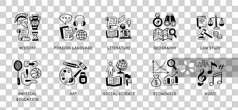 人道主义科学涂鸦图标学校套装图片素材
