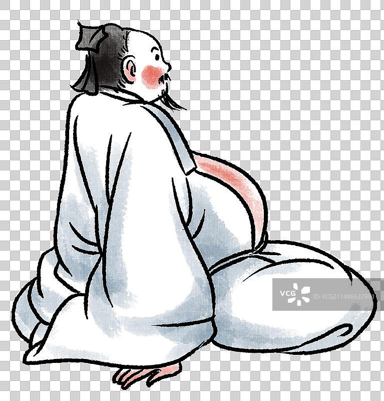 水墨风中国风新中式古风古典传统文化历史古人古装古代古时候坐姿休闲休息动作卡通元素人物插画图片素材