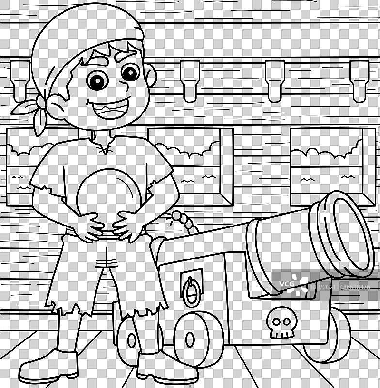 儿童海盗大炮填色页图片素材