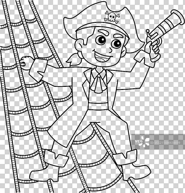 绳梯上的海盗涂色页图片素材