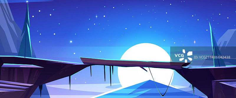 夜间山脉中的悬索桥图片素材