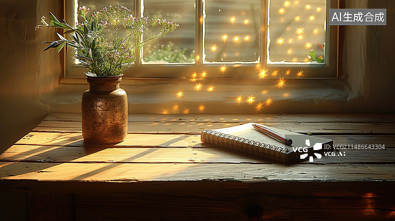 【AI数字艺术】家里桌子上的书和铅笔的特写镜头图片素材