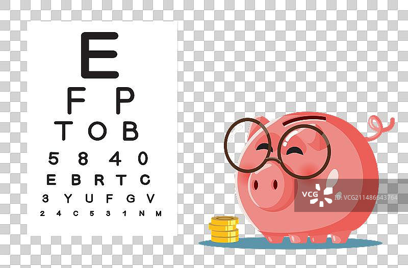 戴眼镜的储蓄罐和视力表图片素材