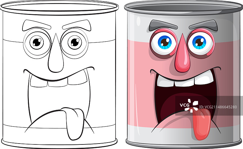 两个卡通罐头，展现不同情绪图片素材