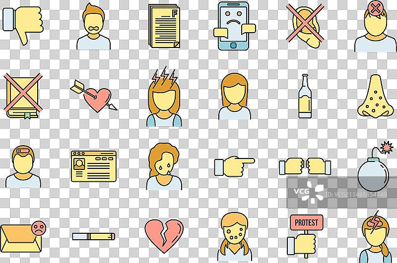 现代青少年问题彩色线条图标集图片素材