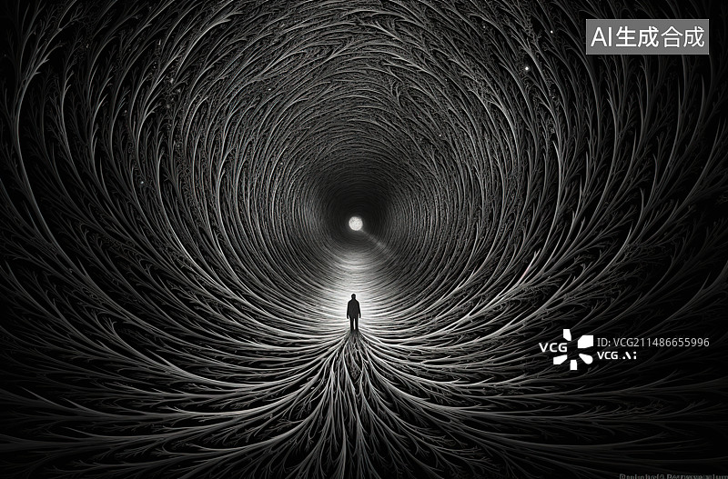 【AI数字艺术】在隧道里行走的人的后视图图片素材