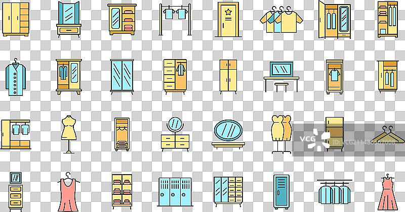 彩色线条更衣室图标集图片素材