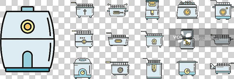 油炸锅图标彩色线条合集图片素材