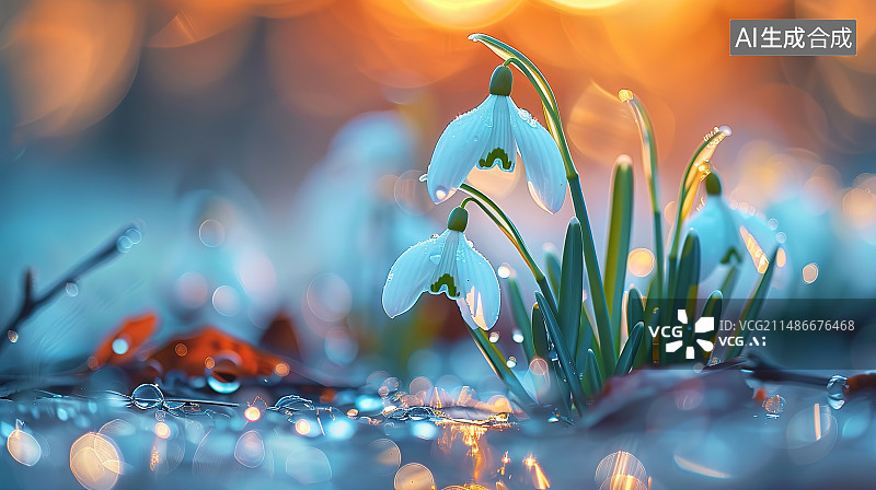 【AI数字艺术】植物上水滴的特写镜头图片素材