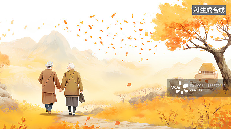 【AI数字艺术】重阳节老人插画图片素材