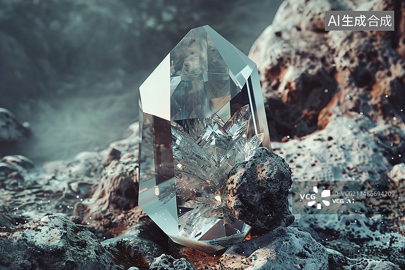 【AI数字艺术】岩石上的冰特写镜头图片素材