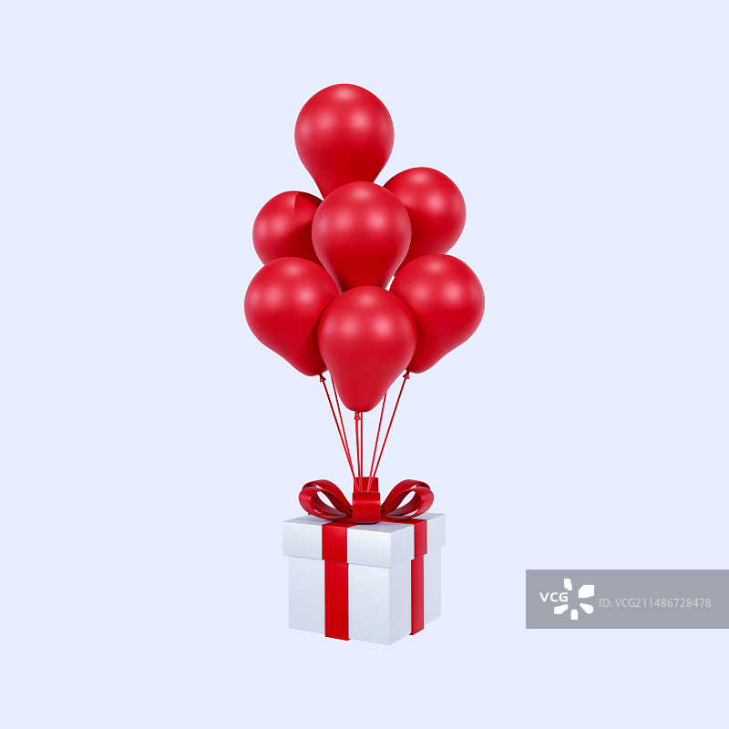 3D渲染的气球飞起来的礼盒情人节妇女节促销元素插画图片素材