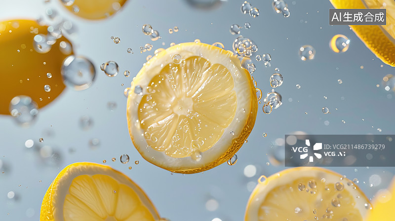 【AI数字艺术】白色背景下的柠檬特写镜头图片素材