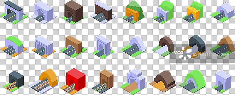 拱形隧道2.5D图标集图片素材