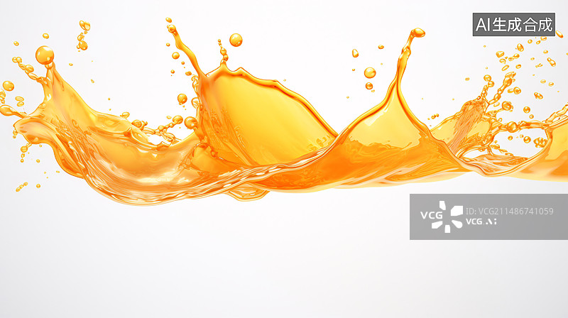 【AI数字艺术】橙汁飞溅孤立在透明背景切口上，切片橙汁飞溅概念插图图片素材