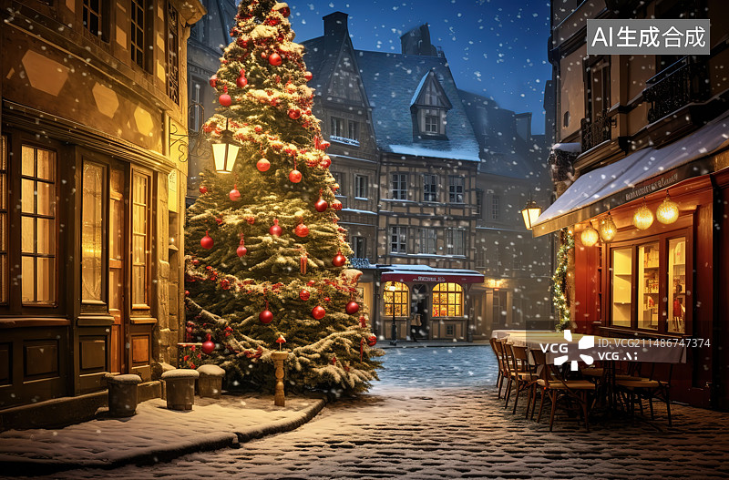 【AI数字艺术】圣诞夜景和礼物图片素材