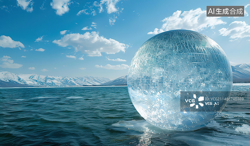 【AI数字艺术】白雪皑皑的群山映衬下的湖景图片素材