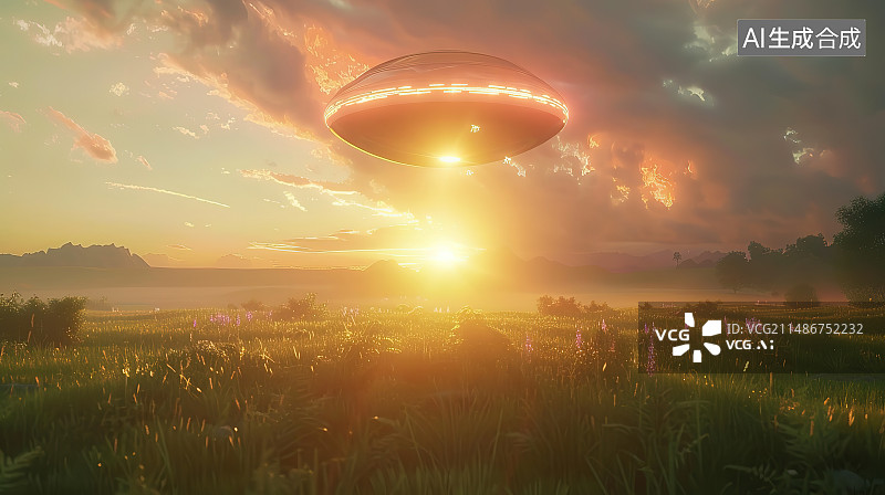 【AI数字艺术】日落时陆地对天空的景色图片素材