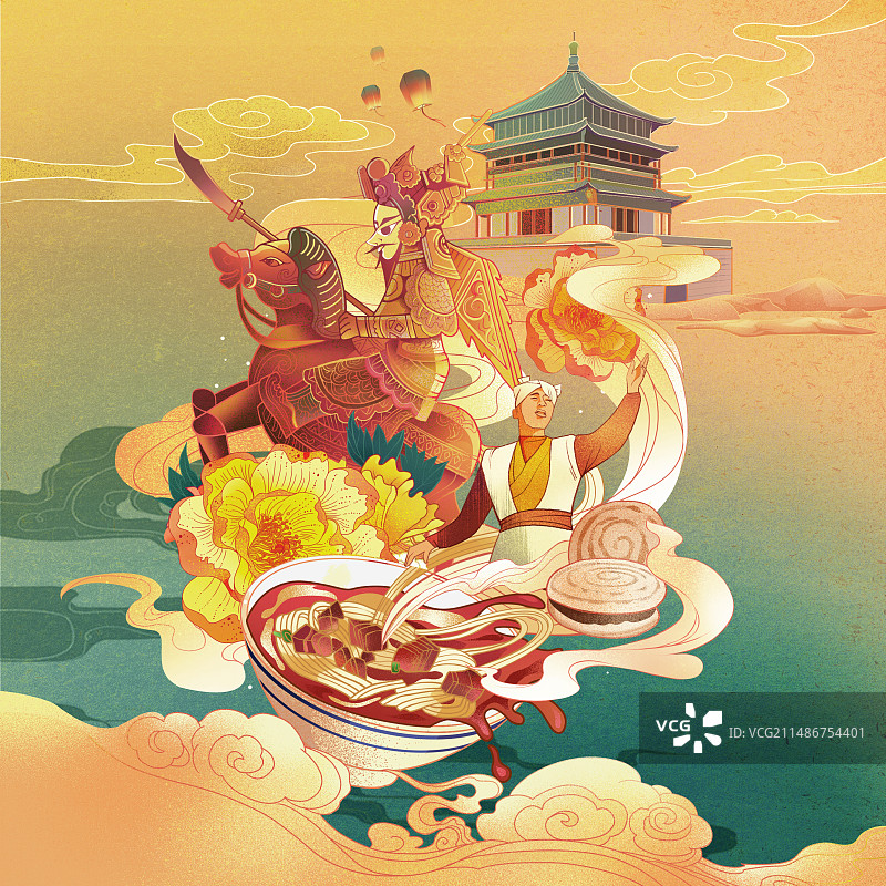 陕西风情，面食皮影牡丹花图片素材