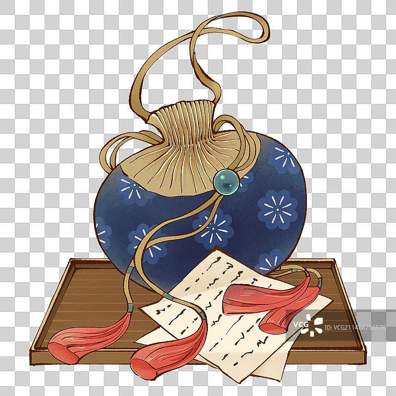 艾草艾叶艾蒿古典香包木制盘子与纸张图片素材