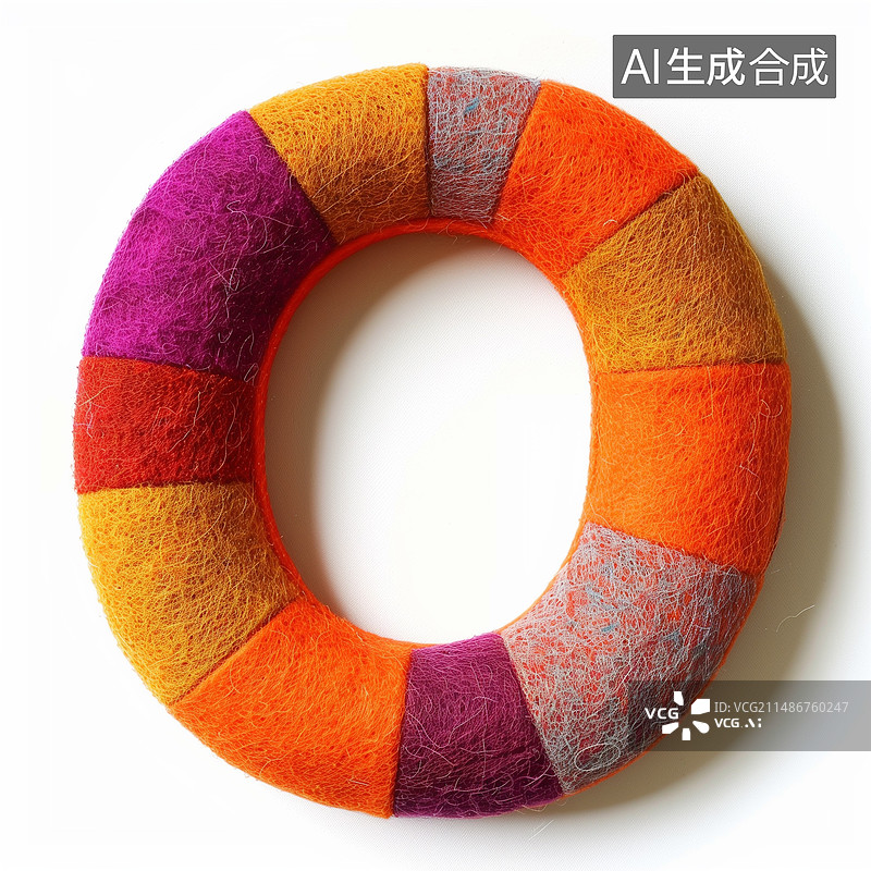 【AI数字艺术】O,毛毡字母，可爱，卡通，玩具，3D，彩色，插图，插画，模版，海报，元素，白色，彩色，柔软，趣味图片素材