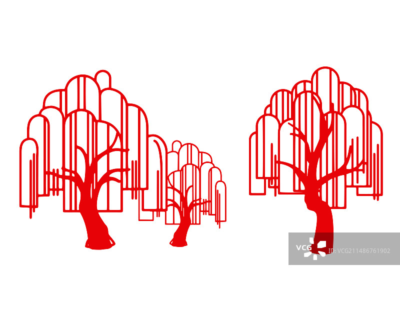 红色剪纸风格柳树插画图片素材
