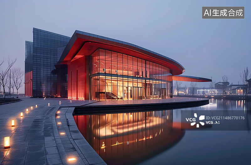 【AI数字艺术】现代建筑夜景和广场图片素材