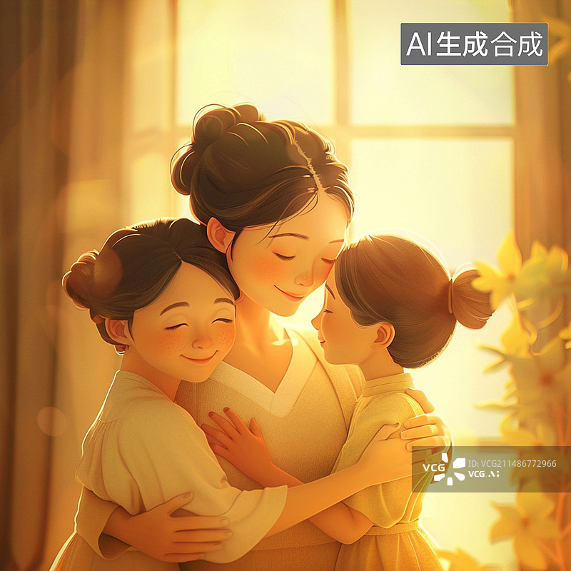 【AI数字艺术】母亲节一家人温馨素材图片素材