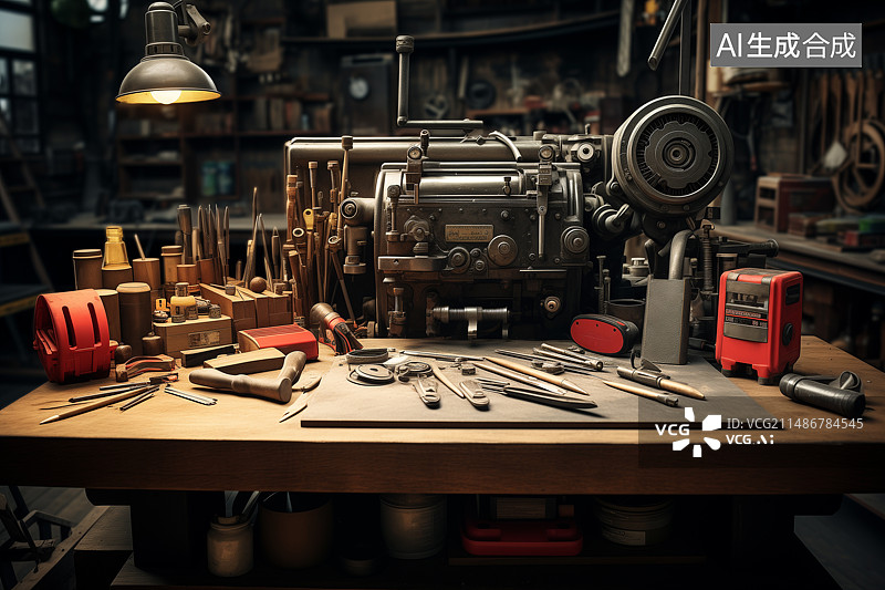 【AI数字艺术】工程师维修工办公桌台面图片素材