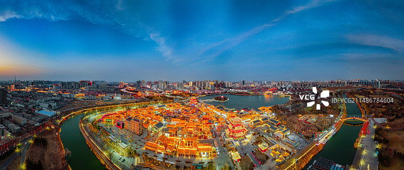 沧州市南川楼文化街区傍晚航拍全景图图片素材