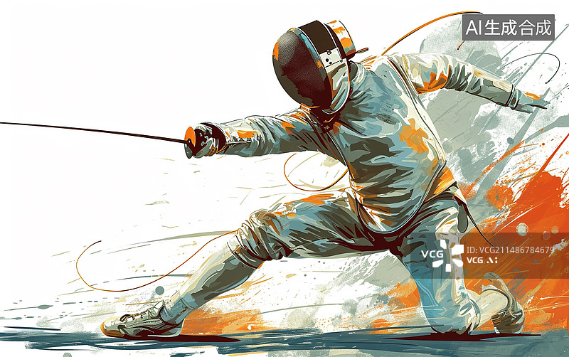 【AI数字艺术】奥运会击剑比赛卡通插画图片素材